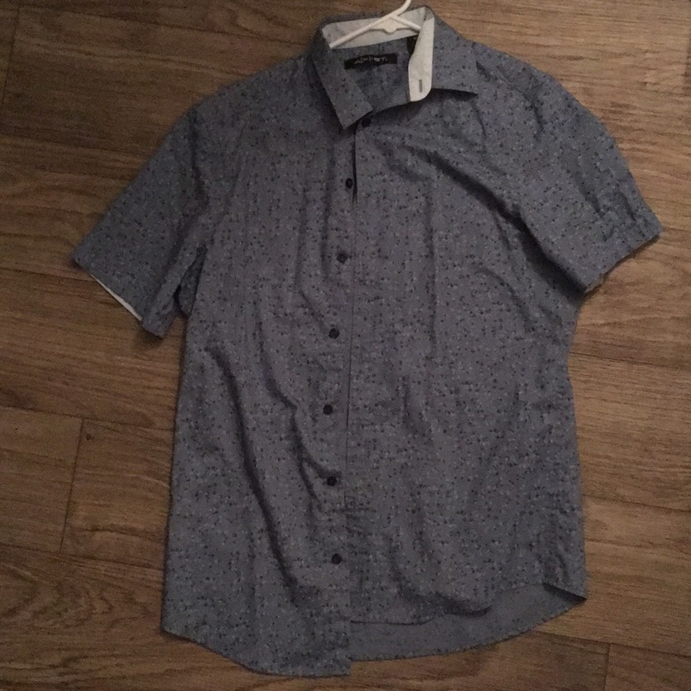 Light blue with paint dots button up